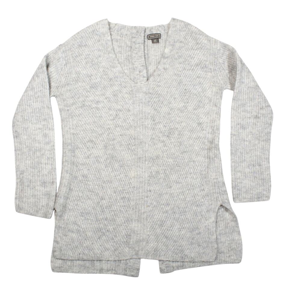 J Crew Point Sur Sweater Womens XS Gray Wool Alpaca Ribbed Button Preppy Fuzzy
